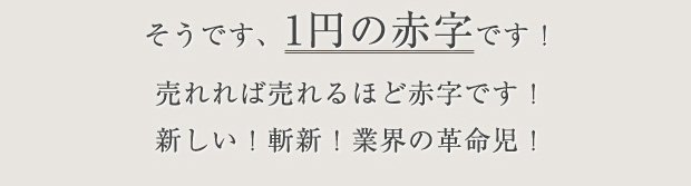 そうです、1円の赤字です！売れれば売れるほど赤字です！新しい！斬新！業界の革命児！